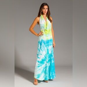Blu Moon tye dye hydra entre aguas blue green rainbow wash dress skirt S M